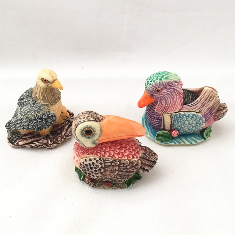 Lot of 3 Toucan Duck & Eagle Tai Resin Trinket Box